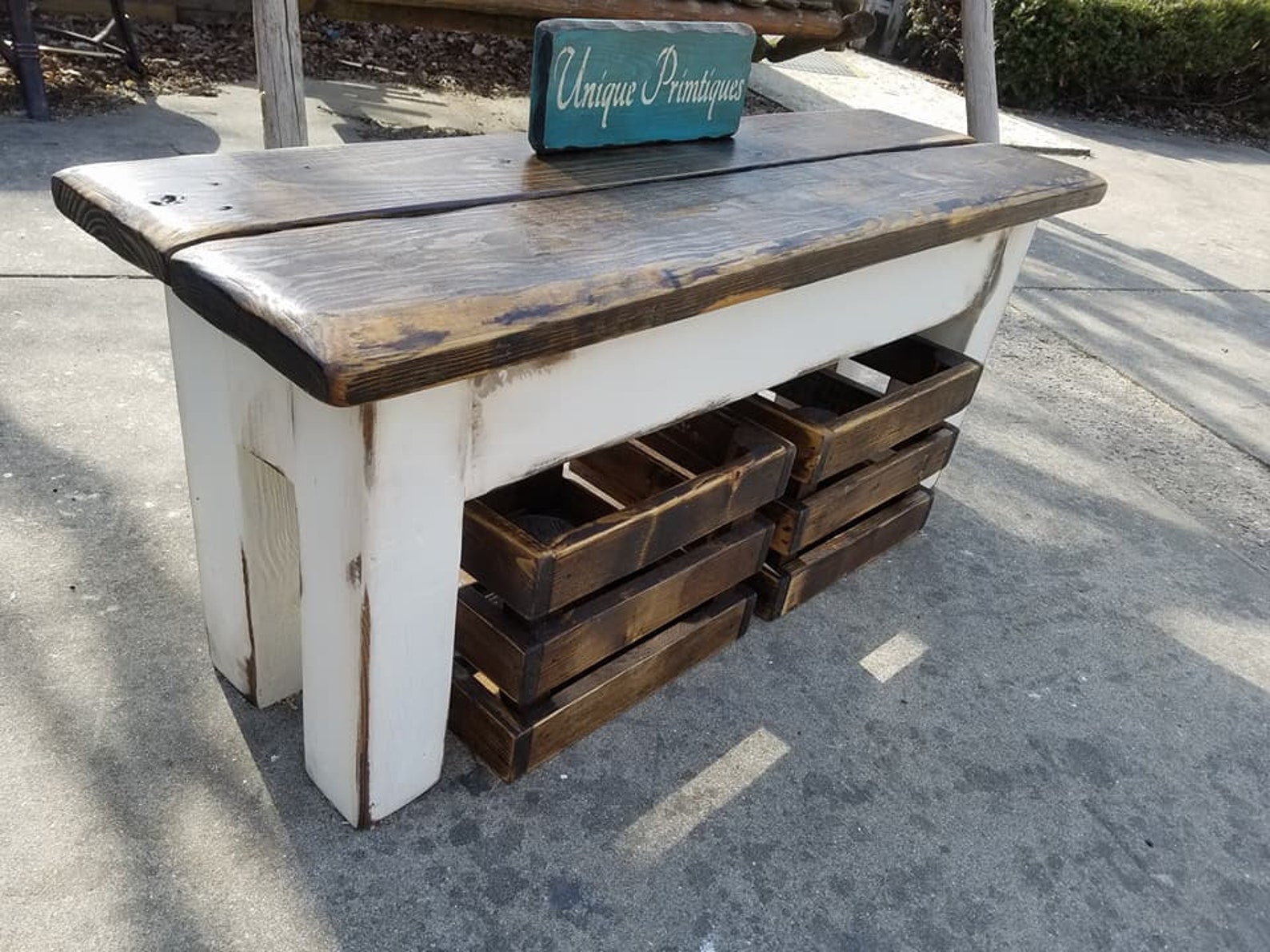 Rustic FARMHOUSE BENCH & Crates - Etsy