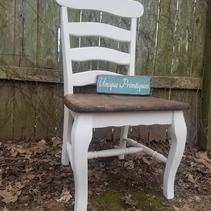 Rustic Ladder Back Chair Wood Malaysian Oak CHAIR Solid Wood Kitchen Dining Room Seat Seating Dark Walnut White Paint Custom Colors Welcome