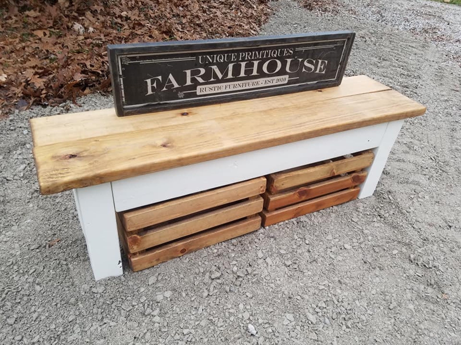 Rustic FARMHOUSE BENCH W/ Two Matching Wooden Crates - Etsy