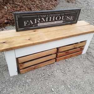 Rustic FARMHOUSE BENCH W/ Two Matching Wooden Crates - Etsy
