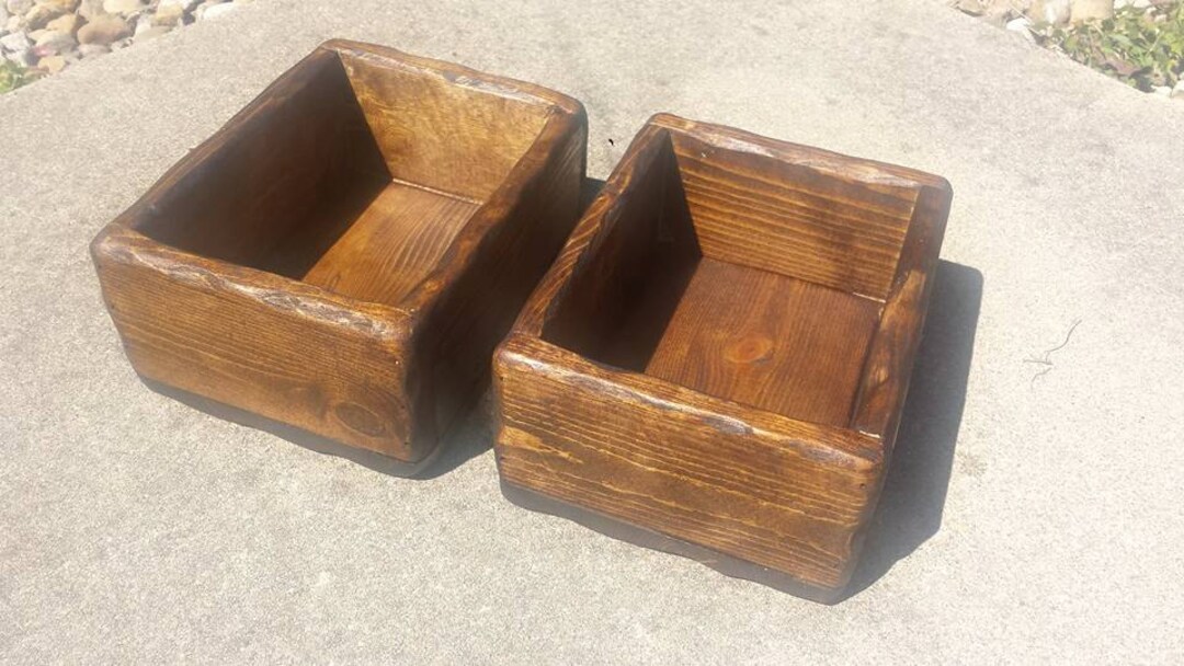 Rustic Reclaimed Wood Tray Box LOT OF TWO Candle Holder 71/4x91/4x41