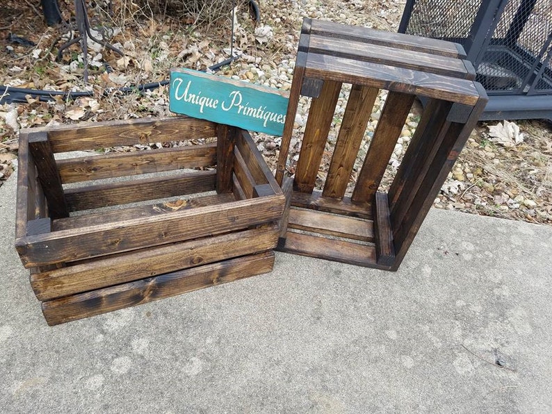 Rustic Large WOOD CRATE Lot of TWO Dark Walnut Stain Crates Wall Shelf ...