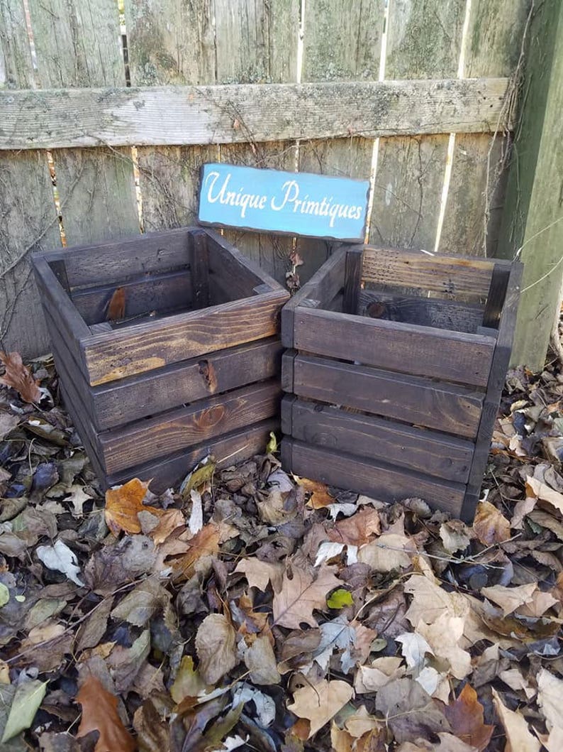 Two RUSTIC FARMHOUSE CRATES Reclaimed Salvaged Wood Dark Walnut Wall ...