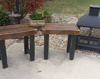 RUSTIC END TABLES Set Distressed Reclaimed Wood Speaker Accent End Dark Walnut Black Rustic Cabin Home Decor 17x27x26h Custom Sizes Colors