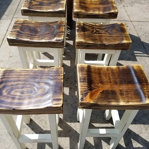 FARMHOUSE BAR STOOLS Lot Of Eight Rustic Farm House Kitchen Tall Short Reclaimed Wood Stool Contour Seat Custom Size Colors Many Menu Option