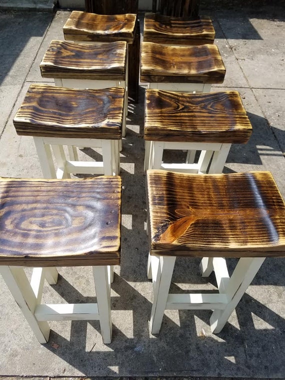 RUSTIC FARMHOUSE BAR Stool Farm House Country Kitchen White Dark Walnut Primitive Bench Contour Seat 11-12 dx16.5 w Custom Sizes Colors