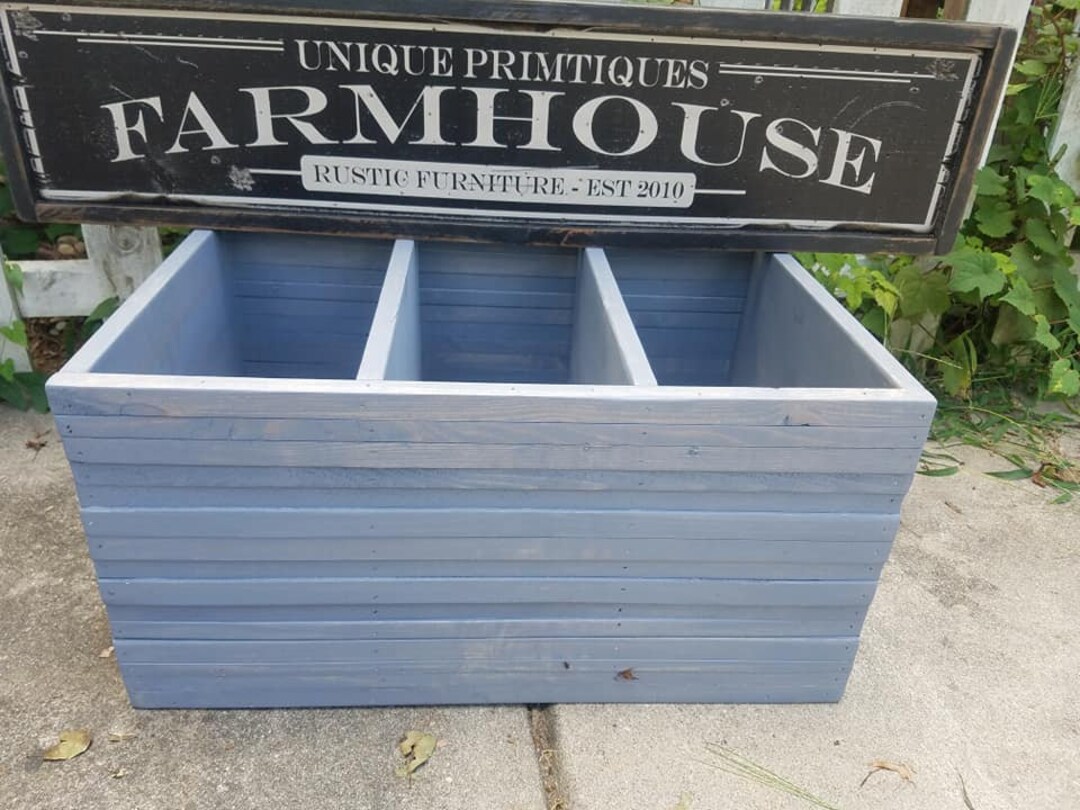 Rustic FARMHOUSE BOX CRATE W Dividers Bathroom Kitchen Wine Living Room ...