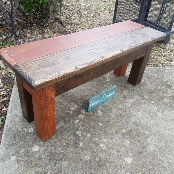 Rustic WOOD FARMHOUSE BENCH Country Farm House Reclaimed Wood Dark Walnut American Walnut Cabin Home Custom Sizes Colors