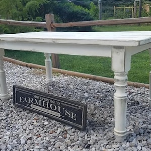 French Country Rustic Farmhouse TABLE Reclaimed Weathered White Salvaged Chunky Turned Legs Shabby Chic Farm House Kitchen Dining Table