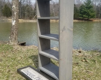 RUSTIC FARMHOUSE LADDER Bookcase Farm House Shelving Reclaimed Wood Stands Alone Storage Bookshelf Custom Sizes Colors Jewelry Shelf Unique