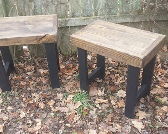 RUSTIC END TABLE Set Reclaimed Wood Dark Walnut Kettle Black Reclaimed Wood Speaker Amp Fish Tank Accent Cabin Decor Custom Sizes Colors
