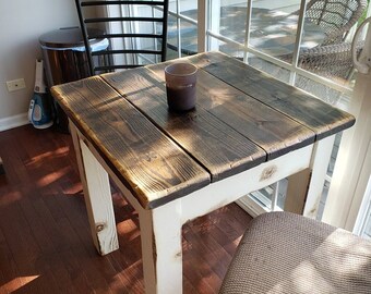 SQUARE FARMHOUSE TABLE Small Kitchen Dining Farm House Reclaimed Wood Dark Walnut Country White Kitchen Custom Sizes Colors Unique