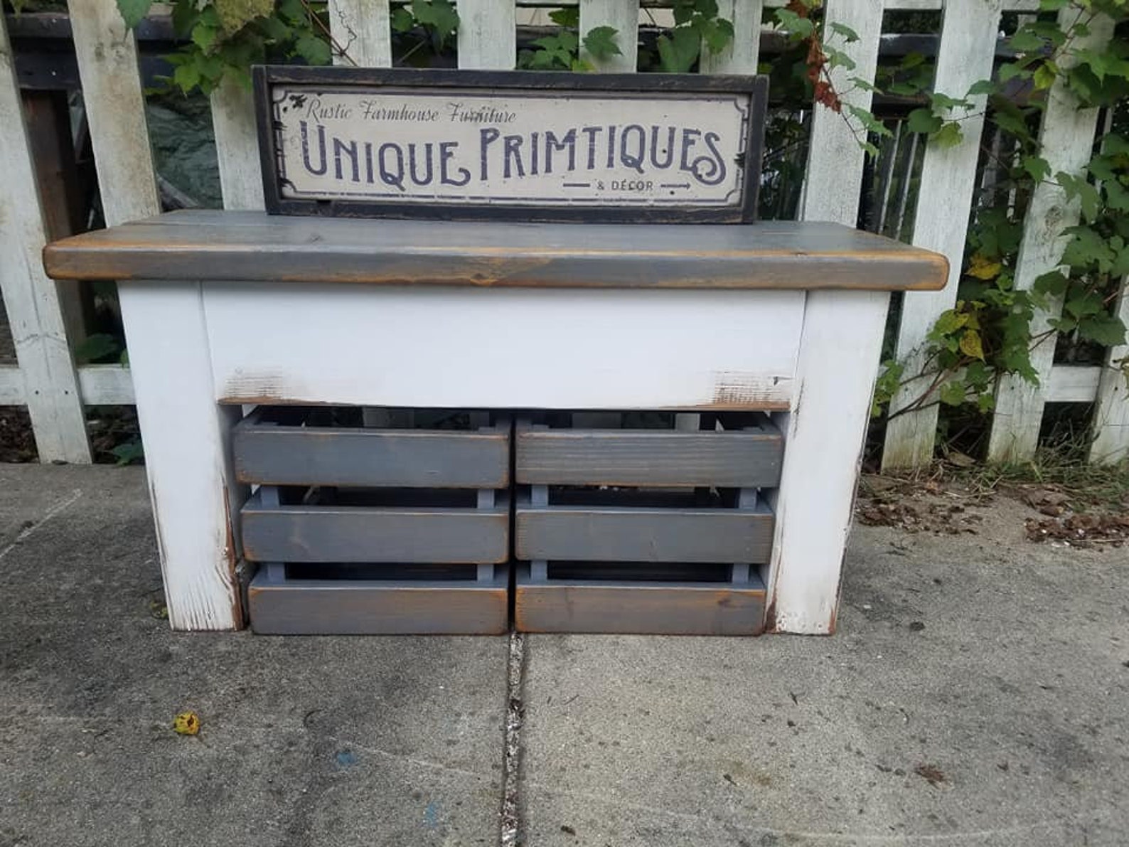 RUSTIC FARMHOUSE BENCH Farm House Mud Room Bench & Two Crates Lot ...