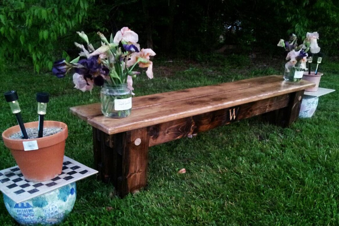 RUSTIC FARMHOUSE BENCH 14.5x75x18 Dark Walnut & Burnt Golden Oak Custom ...