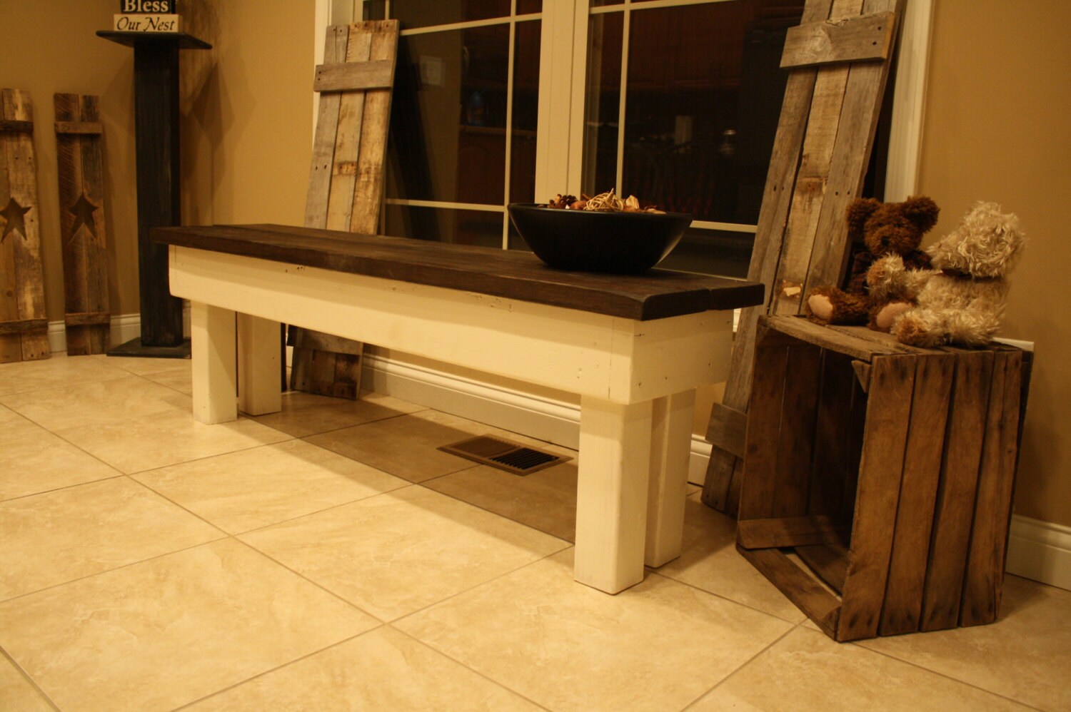 RUSTIC FARMHOUSE BENCH Wooden Farm House Dining Kitchen Indoor Outdoor ...