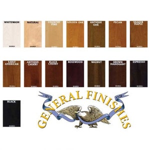 Puede incluir: Una carta de colores que muestra 13 colores diferentes de tinte para madera de General Finishes. Los colores est&aacute;n dispuestos en dos filas de siete, con el &uacute;ltimo color en la fila inferior siendo negro. Los colores incluyen Whitewash, Natural, Country Pine, Golden Oak, Antique Oak, Pecan, Shaker Maple, Early American, Antique Cherry, Black Cherry, Rosewood, Walnut, Brown Mahogany, Espresso y Black.