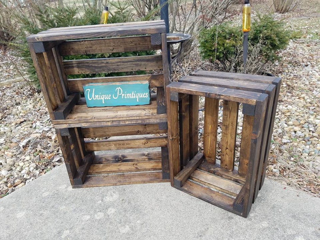 Rustic FARMHOUSE WOOD CRATES X3 Reclaimed Dark Walnut Crate Wall Shelf ...