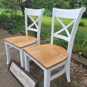 TWO Beautiful Rustic Wood Malaysian Oak CHAIRS Solid Wood X-Back Style Kitchen Dining Room Custom Colors Solid &  Sturdy Unique Primtiques