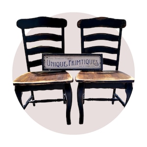 TWO Rustic Ladder Back Chairs Wood Malaysian Oak CHAIRS Solid Wood Kitchen Dining Room Seat Seating Dark Walnut Black Custom Colors Welcome