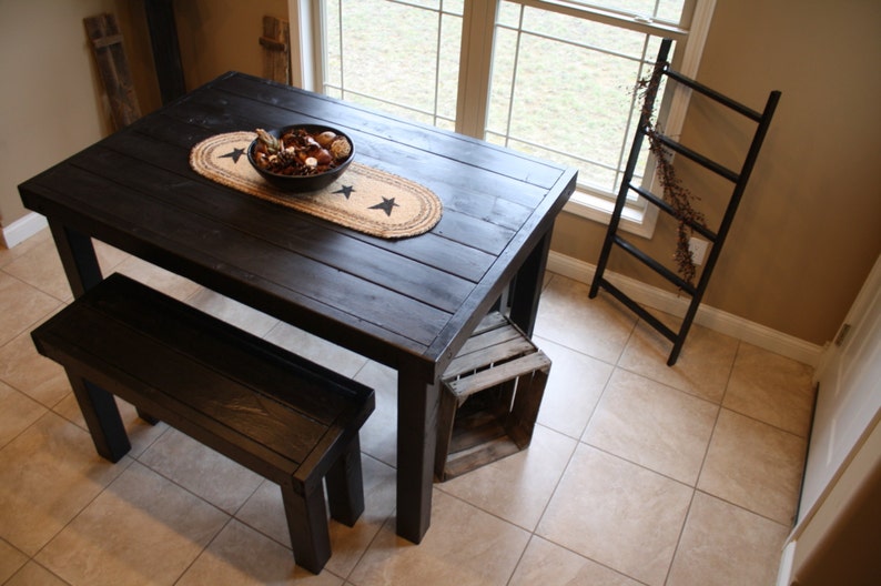 RUSTIC PUB TABLE & Bench Set Black Tall Bar Kitchen Table With Etsy
