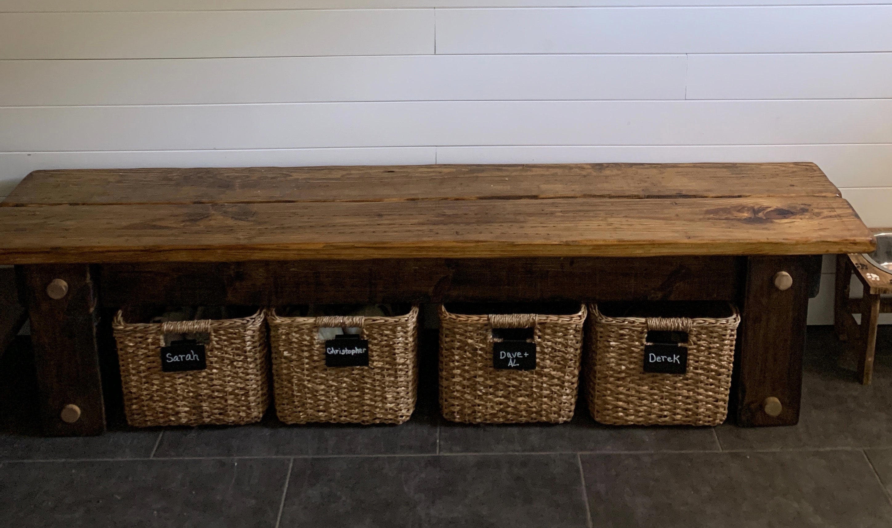 RUSTIC FARMHOUSE BENCH 14.5x75x18h Dark Walnut & Burnt Golden Oak ...