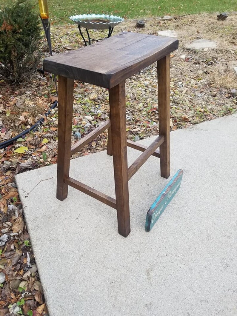 TWO Rustic Wood BAR STOOLS 24 High Malaysian Solid Oak Etsy