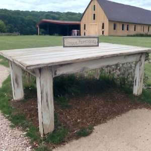 MASSIVE Rustic FARM TABLE  Farmhouse Primitive Country Cabin Distressed Large Kitchen Indoor Outdoor Table Custom Sizes Colors 6&quot; Solid Legs