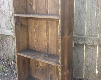 RUSTIC FARMHOUSE BOOKCASE Dark Walnut Reclaimed Wood Book Shelf Unique Bathroom Kitchen Bedroom Storage Entry 8x24x48h Custom Sizes Colors