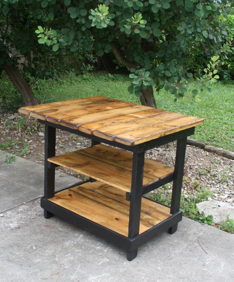 KITCHEN ISLAND BAR Multi Functional Tall Table Burnt Golden Oak & Kettle Black W Center Shelf 36x43x38h Custom Sizes Colors Available image 2