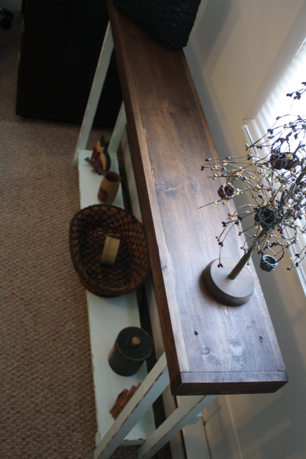 RUSTIC SOFA TABLE Entryway Narrow Long Large Dark Walnut Icy Teal ...