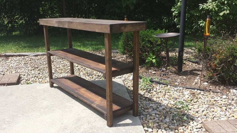 Rustic Primitive Reclaimed Wood SOFA Hall Console Accent Table Book Shelf Dark Walnut Stained Bookcase 12x48x36h Custom Sizes Colors Avail
