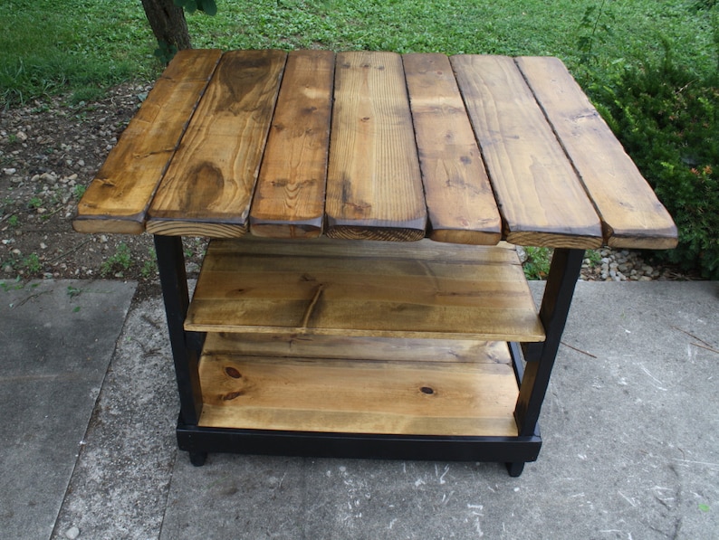 KITCHEN ISLAND BAR Multi Functional Tall Table Burnt Golden Oak & Kettle Black W Center Shelf 36x43x38h Custom Sizes Colors Available image 3