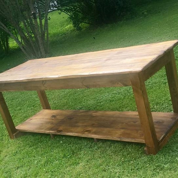 RUSTIC FARMHOUSE TABLE Farm House Kitchen Dining Country Kitchen Table 36x96x36h W/Bottom Shelf Custom Sizes/Colors Unique Primtiques