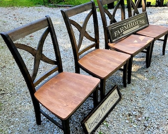 FOUR Beautiful Rustic Wood Malaysian Oak CHAIR Custom Colors Solid Wood X-Back Style Kitchen Dining Room