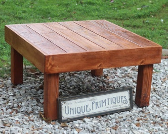 FARMHOUSE COFFEE TABLE Solid Rustic Wood Custom Sizes Colors By Unique Primtiques Built Tough In USa Matching End Tables Available