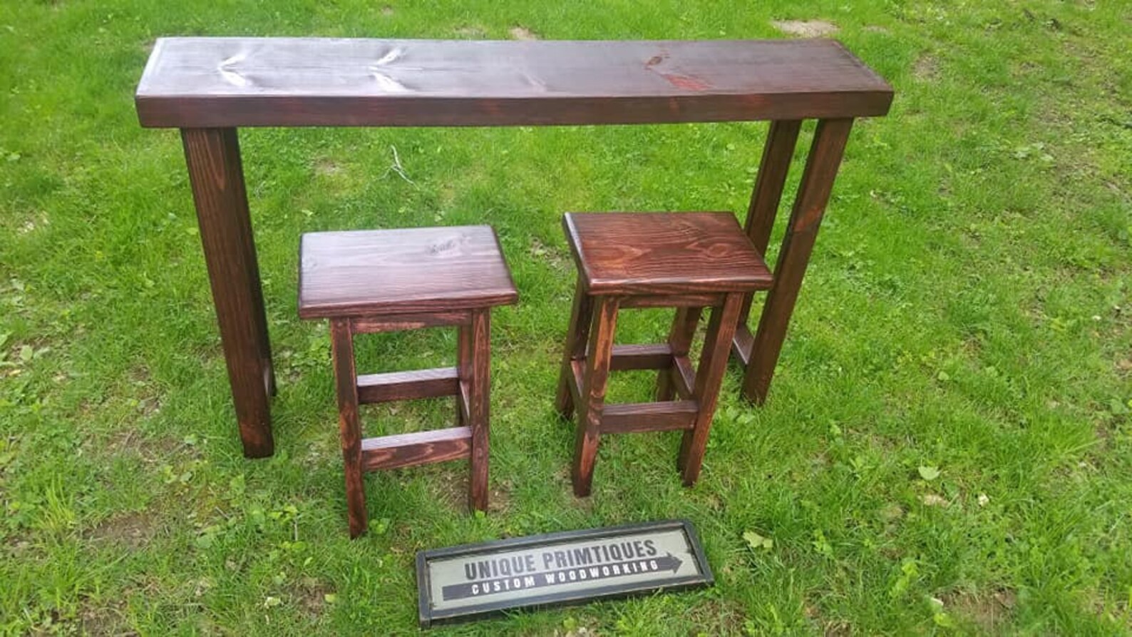 RUSTIC SOFA BAR Table With Two Bar Stools Reclaimed Woods Hand Etsy