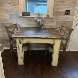 Rustic FARM TABLE & Chairs 3-Piece Set Farm House Country Cabin Distressed Large Kitchen Table Custom Sizes Colors 6" Solid Legs