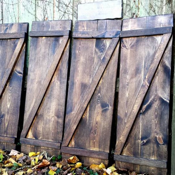 Reclaimed Rustic Wood SHUTTERS Set Of FOUR Dark Walnut Stained Barn "Z" Primitive 12x36"  Cabin Home Decor Custom Sizes Colors Unique Prim