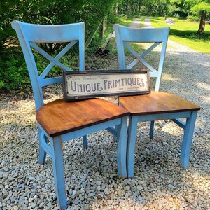 TWO Beautiful Rustic Wood Malaysian Oak CHAIRS Solid Wood X-Back Style Kitchen Dining Room Custom Colors Solid &  Sturdy Unique Primtiques