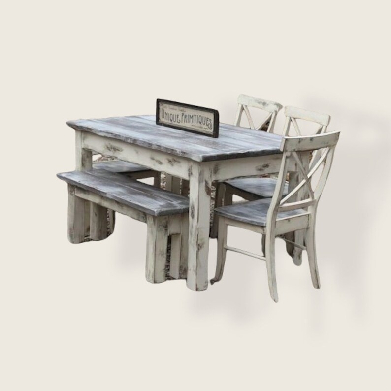 Rustic FARMHOUSE TABLE 6-piece SET Wood Farm House Kitchen Dining ...