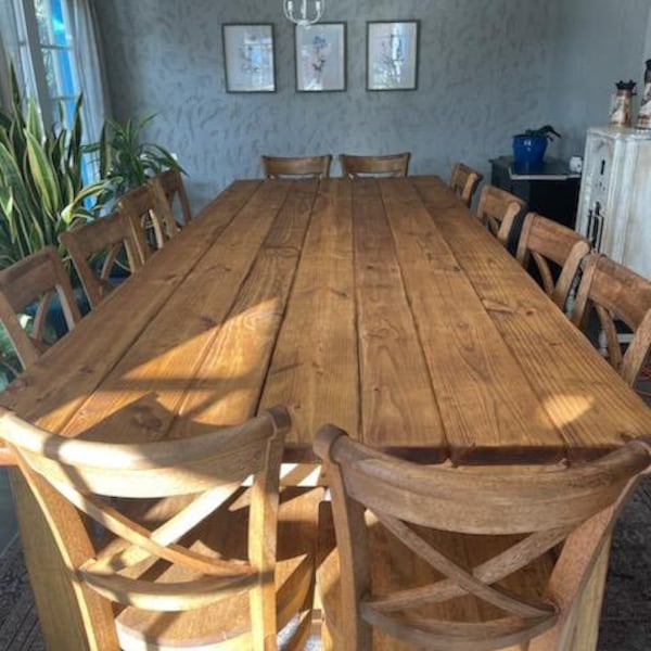 Rustic FARM TABLE 10 ft Or 12 Foot Set W/You Pick Chairs Farm House Country Cabin Distressed Large Kitchen Dining Table Custom Sizes Colors