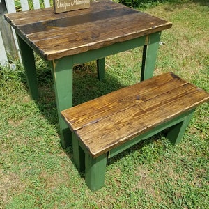 RUSTIC FARMHOUSE TABLE & Two Benches 3-Piece Set Bench Distressed Reclaimed Wood Kitchen Island Small Dining Custom Sizes Colors Unique image 8