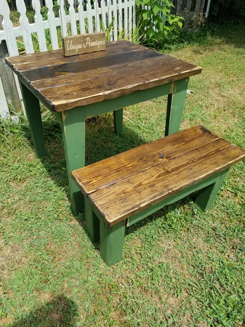 RUSTIC FARMHOUSE TABLE & Two Benches 3-Piece Set Bench Distressed Reclaimed Wood Kitchen Island Small Dining Custom Sizes Colors Unique image 8