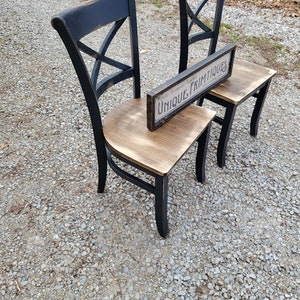 TWO Beautiful Rustic Wood Malaysian Oak CHAIRS Solid Wood X-Back Style Kitchen Dining Room Custom Colors Solid &  Sturdy Unique Primtiques