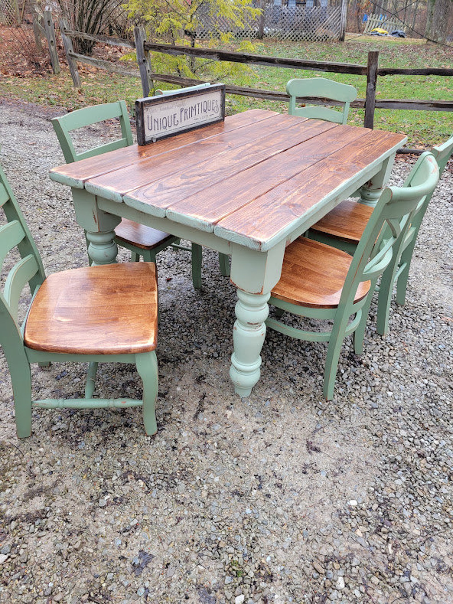 Rustic French Country FARMHOUSE TABLE 7-piece SET Wood Farm House ...