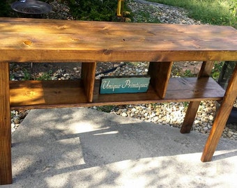 CONSOLE TABLE RUSTIC Sofa Entryway Bookcase Hall Entry Reclaimed Wood 15x60x33-1/2h Buffet Accent Table Dividers English Chestnut Unique