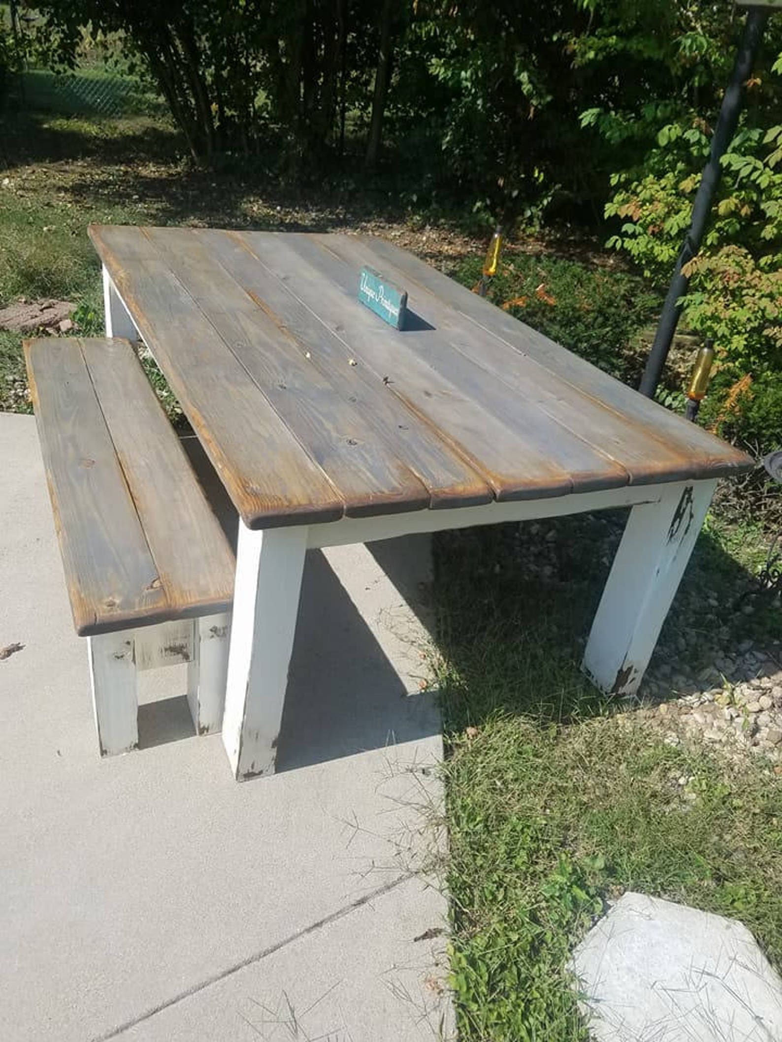 FARMHOUSE TABLE SET Rustic Farm Table Distressed Primitive Country ...