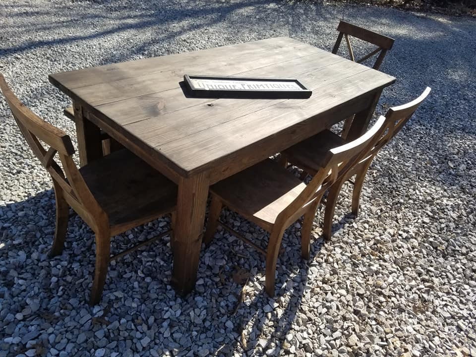 Rustic FARMHOUSE TABLE 6-piece SET Wood Farm House Kitchen Dining ...