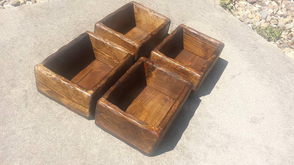 Rustic Reclaimed Wood Tray Box LOT OF FOUR Candle Holder 7-1/4x9-1/4x4-1/4h Cabin Home Wedding Centerpiece Decor Custom Sizes Colors Unique