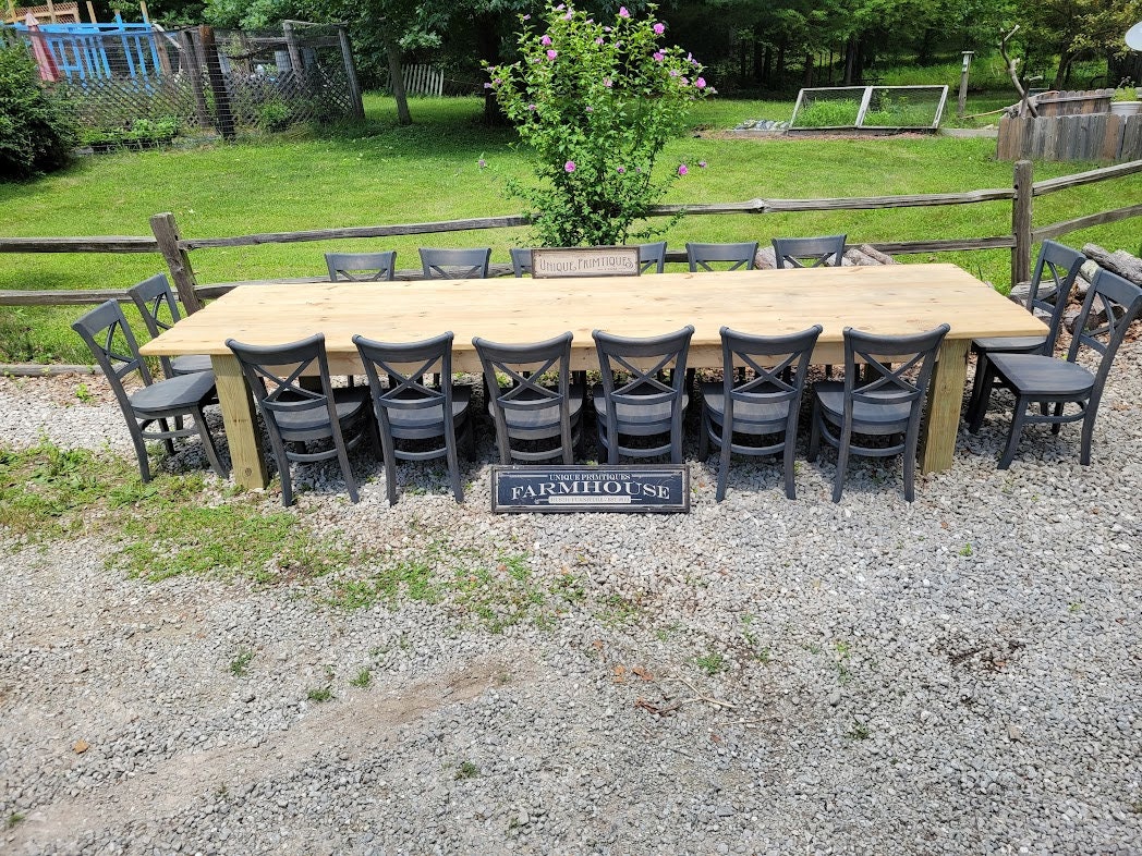 Rustic FARM TABLE 10 ft 12 14 Foot Set W/You Pick Chairs Farmhouse Country Cabin Distressed Large Kitchen Dining Table Custom Sizes Colors